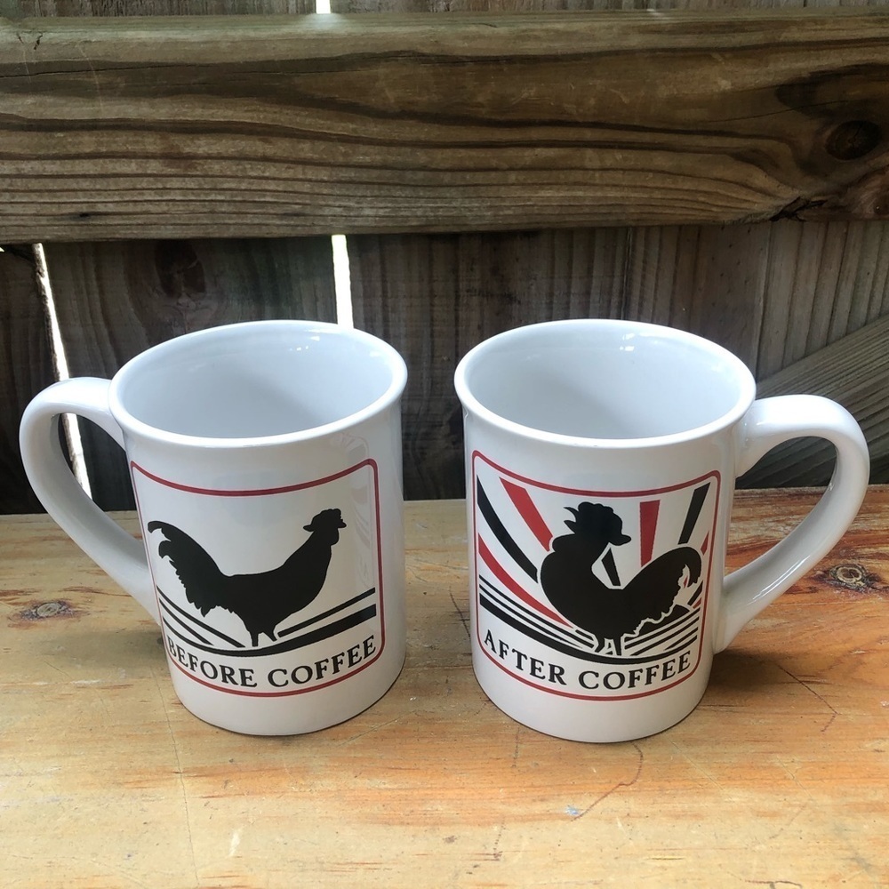 Set of 2 Dat’ Do It Rooster Rooster Before & After Coffee Large 16oz Mugs